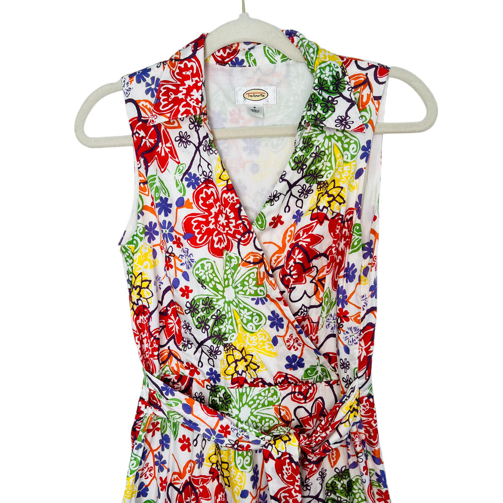 TALBOTS Multicolored Floral Print Wrap Front V-Neck Pleated Midi Dress Sz 6 - Picture 5 of 11